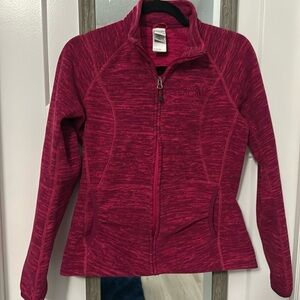 The North Face pink zip up polyester jacket size small!